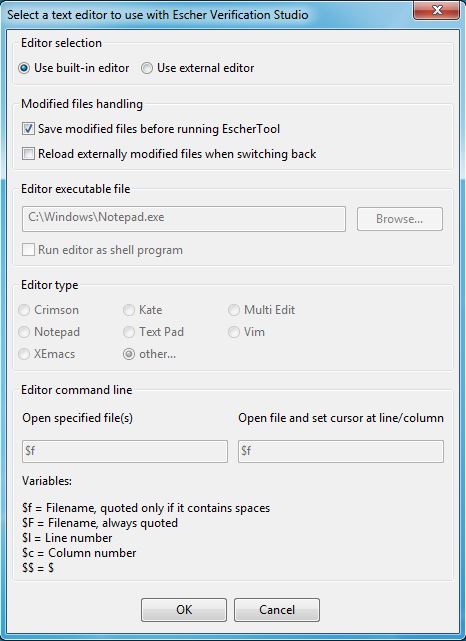 Configuring an editor