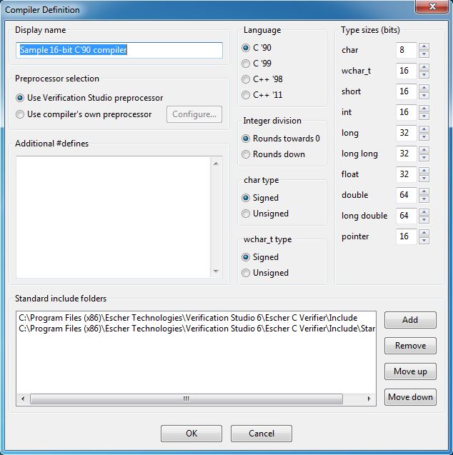 Compiler configuration dialog