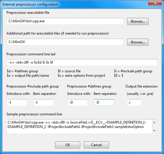 Preprocessor configuration dialog