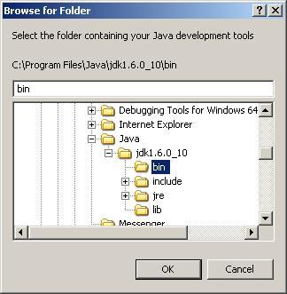 Browsing to the java tools directory